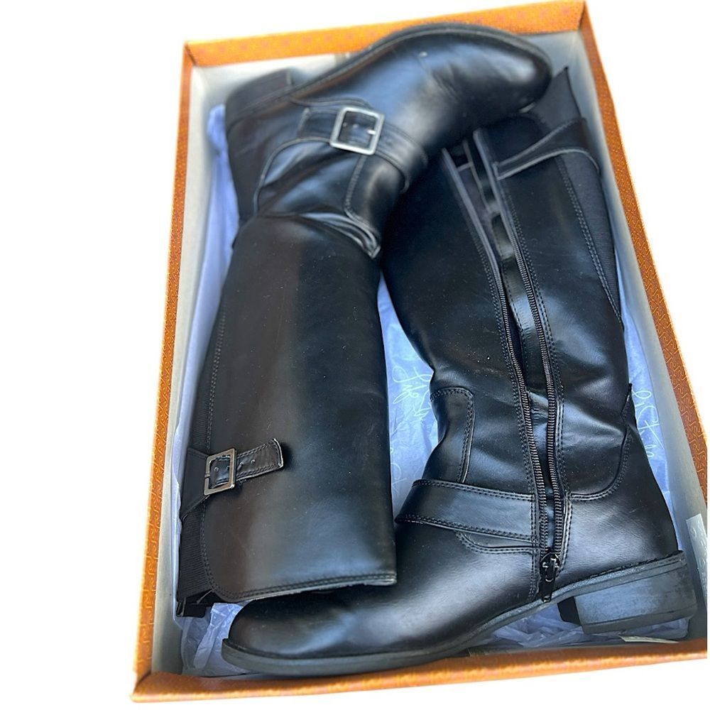 Life Stride "Tailor" Wide Calf Black Faux Leather Riding Boots | Women’s 8.5